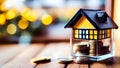 Dreams in a Jar: Illustration of a Jar in a House Shape with Coin Stacks, Symbolizing Saving for a Home