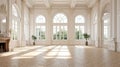 Elegance in Nature: Empty Living Room with Big Arch Window