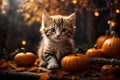 Halloween Whiskers: Cute Kittens Surrounded by Pumpkins