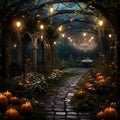 Halloween-themed garden party with whimsical decorations