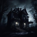 Enchanted Midnight: Creepy Manor Amidst a Dark Knight. Created using Ai