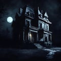 Enchanted Midnight: Creepy Manor Amidst a Dark Knight. Created using Ai