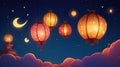 Serene Night Sky with Colorful Lanterns