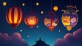 Serene Night Sky with Colorful Lanterns