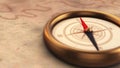 Defocused Vintage Compass Pointing North on Old Map with Copyspace Royalty Free Stock Photo