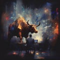 Bullish Prosperity. Abstract Financial Stock Market with Man Making Trades