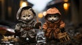 Two Adorable Steampunk Kittens Embracing Cosplay in a Mysterious Alley AI Generated