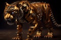 Golden Steampunk Tiger. Robot tiger. AI art generated