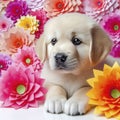 Whimsy Unleashed: Kirigami Puppy Amidst Blooms on a Pure White Stage