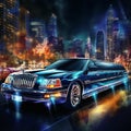 Luxurious Limousine Cruising Through a Vibrant Cityscape at Night