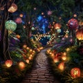 Illuminated Pathway into a Magical Forest