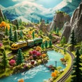 Colorful and vibrant model train set in a mesmerizing landscape