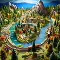 Colorful and vibrant model train set in a mesmerizing landscape