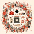 Vintage Minimalist Whimsical Wreath of Cherished Memories