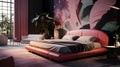Capture the essence of high-end living with a colorful, ultramodern bedroom scene