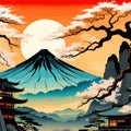A vector of nature landscape scenery oriental japanese style illustration ai generated