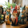 various colorful paper origami foxes sit on a shelf