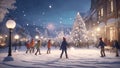 Snowy Bliss: Anime Extravaganza in Winter Wonderland. AI generate Royalty Free Stock Photo