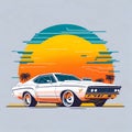 Retro Coolness Flat Design Artwork of Classic Car on a T-Shirt