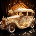 Regal Ride: Crowns and Tiaras Adorning a Royal-Themed Wedding Car