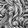 Vintage Elegance: Seamless Black and White Wave Line Drawings for Stunning Wallpaper Royalty Free Stock Photo