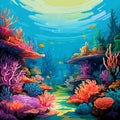 Pop art depiction of vibrant coral reefs