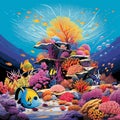 Pop art depiction of vibrant coral reefs