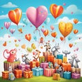 Whimsical cartoon scene showcasing 'Joyful Reminders' in 'Gifts & Favors'