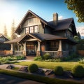 Craftsman Charm: The Front Facade of a New Home Royalty Free Stock Photo