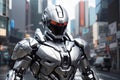 Futuristic Security Enforcer: Silver RoboCop at Your Service Royalty Free Stock Photo