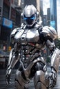 Futuristic Security Enforcer: Silver RoboCop at Your Service Royalty Free Stock Photo