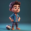 Pixel Kicks Isometric Full Body of a Cute Boy with Football, Sporting a Playful Pixar-Inspired Mobile Game Character Style