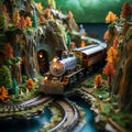 Vibrant and Whimsical Model Train-Themed Artwork