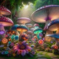 Enchanted Mushroom Wonderland: Vibrant Forest