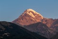 Stepantsminda - Amazing morning view on the summit of Mount Kazbegi, Georgia, Caucasus.