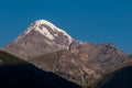 Stepantsminda - Amazing morning view on the summit of Mount Kazbegi, Georgia, Caucasus.