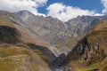 Stepantsminda - Amazing view on ridges in the Greater Caucasus Mountains in Georgia.