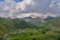 Stepantsminda, beautiful townlet in the Mtskheta-Mtianeti region of north-eastern Georgia. Royalty Free Stock Photo