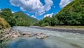 Stepantsminda - Confluence of Black and White Aragvi rivers, Caucasus Mountains. Georgian military Highway