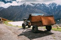 Stepantsminda Gergeti, Georgia. Small Old Two-wheel Tractor With