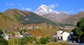 Stepantsminda is a townlet in the Mtskheta-Mtianeti region Royalty Free Stock Photo
