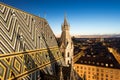 Stephansdom cathedral and aerial view over Vienna at night