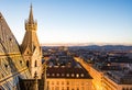 Stephansdom cathedral and aerial view over Vienna at night