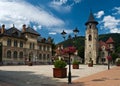 Old architecture and clock tower with blue sky