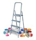 Stepladder with cans of color paint Royalty Free Stock Photo