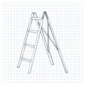 Stepladder sketch. Hand drawn stair, rung ladder. Vector illustration, isolated on checkered background.