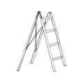 Stepladder sketch. Hand drawn stair, step ladder, rung ladder Black sketch style illustration, isolated on white