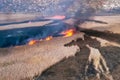 Steppe fire. Burning dry grass, fire smoke Royalty Free Stock Photo