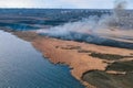 Steppe fire. Burning dry grass, fire smoke Royalty Free Stock Photo