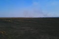 Steppe fire. Burning dry grass, fire smoke Royalty Free Stock Photo